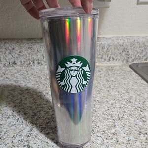 Starbucks Silver Holographic Travel Tumbler with Green Logo